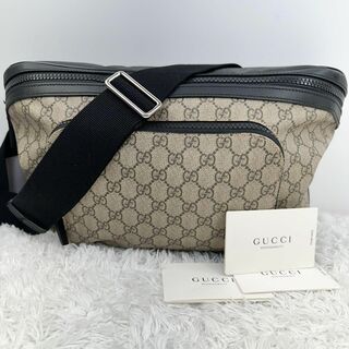 グッチ(Gucci)の美品　グッチ　GGスプリーム　エデン　ボディバッグ　ウエストバッグ　GG柄　黒(ボディバッグ/ウエストポーチ)