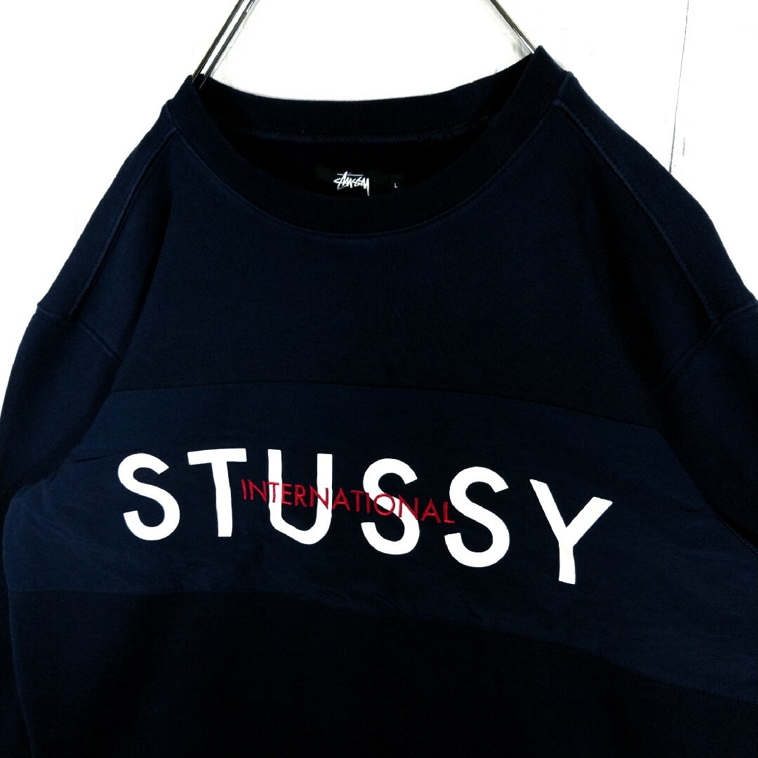 STUSSY(ステューシー)の【STUSSY】ナイロン切り替え　インターナショナルロゴ刺繍　裏起毛　スウェット メンズのトップス(スウェット)の商品写真