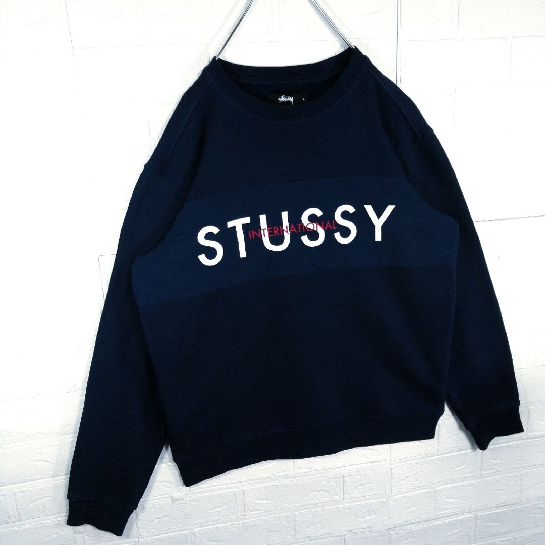 STUSSY(ステューシー)の【STUSSY】ナイロン切り替え　インターナショナルロゴ刺繍　裏起毛　スウェット メンズのトップス(スウェット)の商品写真