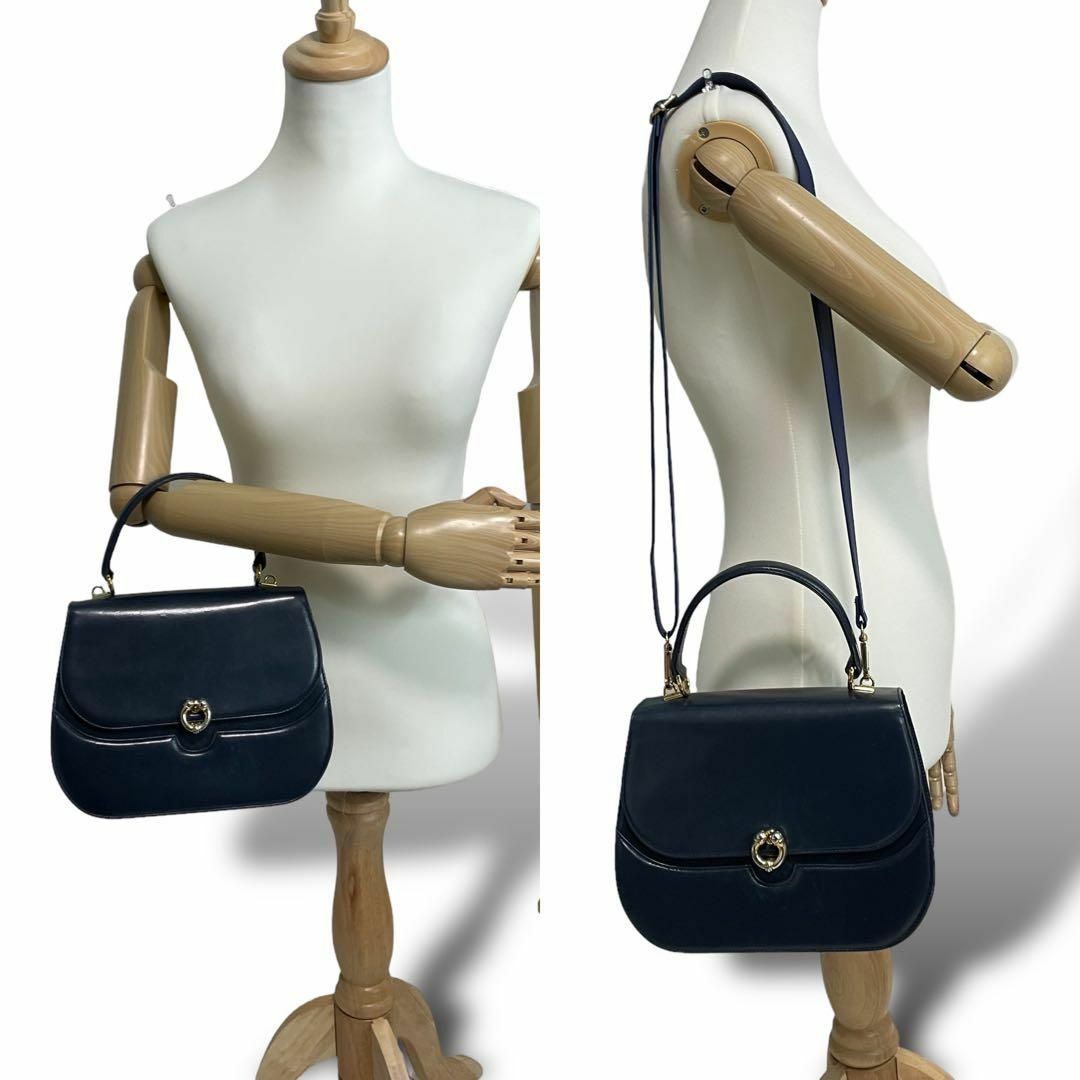 Gucci(グッチ)の希少 GUCCI 2way ハンドバッグ ショルダー ホースシュー レザー 紺 レディースのバッグ(ハンドバッグ)の商品写真