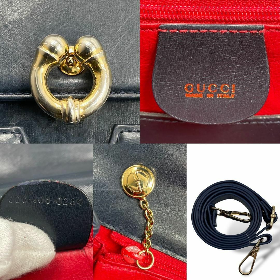 Gucci(グッチ)の希少 GUCCI 2way ハンドバッグ ショルダー ホースシュー レザー 紺 レディースのバッグ(ハンドバッグ)の商品写真