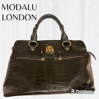 モダルー(MODALU)の【レア・美品】MODALU LONDON クロコ　ブラック　レザー　ハンドバッグ(ハンドバッグ)