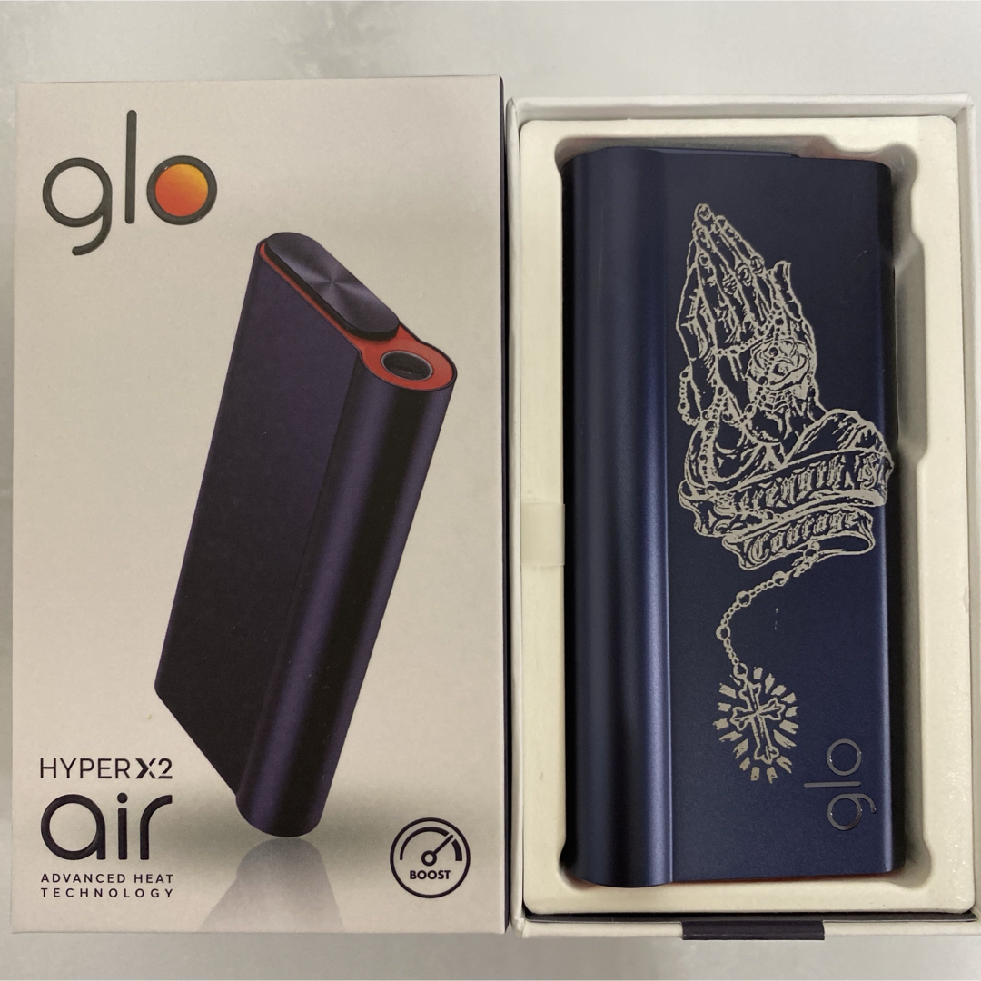 glo(グロー)の祈り手 レーザー加工 glo hyper air グローハイパー 本体 ネイビー メンズのファッション小物(タバコグッズ)の商品写真