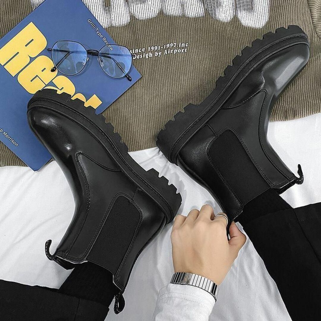 26.5cm/10cmUPシークレットブーツシューズ厚底メンズ男性チェルシー靴B メンズの靴/シューズ(ブーツ)の商品写真