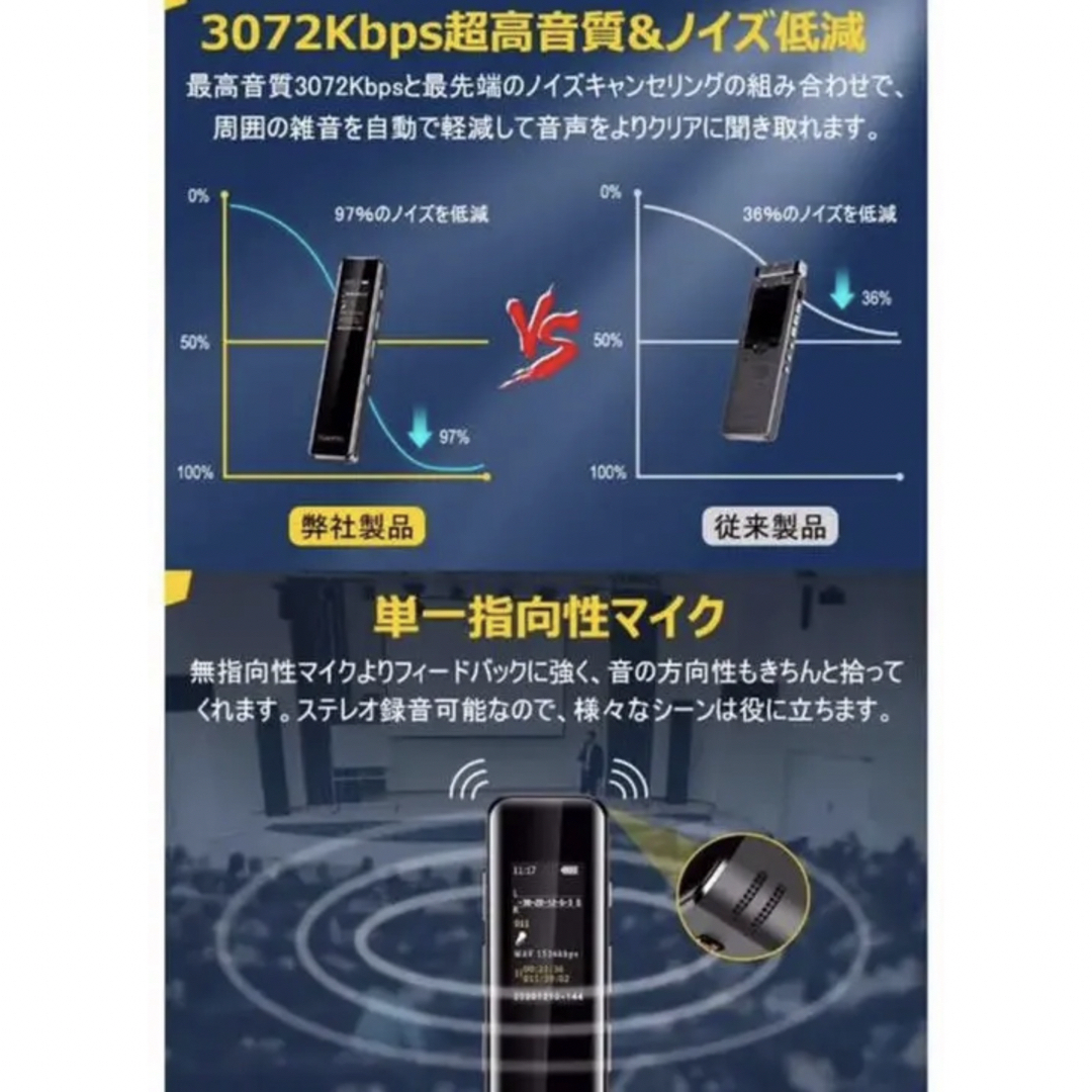 ボイスレコーダー 16GB大容量 MP3プレーヤー機能 スマホ/家電/カメラのオーディオ機器(ポータブルプレーヤー)の商品写真