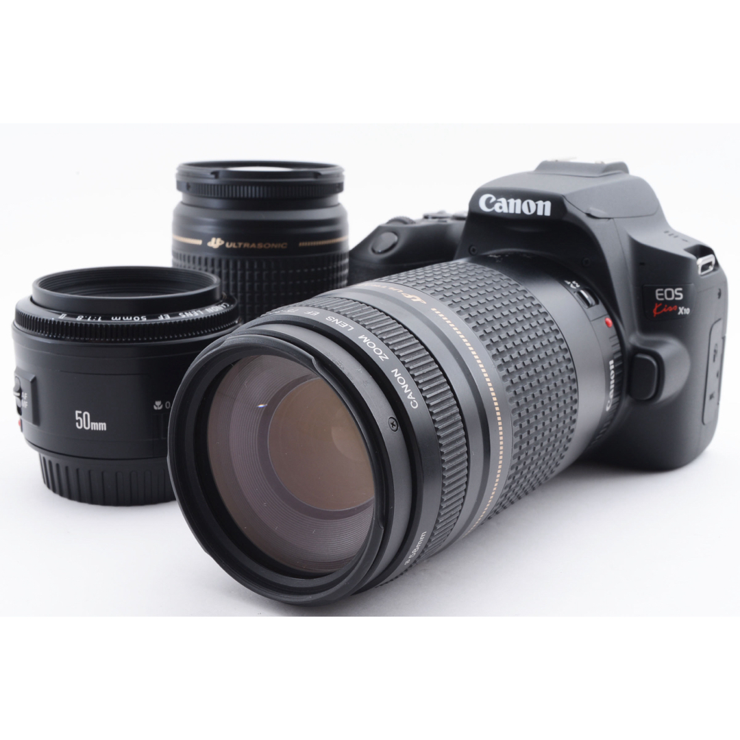 Canon Kiss X10 ボディ 新品 標準 望遠 単焦点 トリプルレンズ