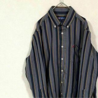 ナチュラルヴィンテージ(natuRAL vintage)のシャツ 長袖 ストライプ ボタンダウン ロゴ刺繍 レーヨン M(シャツ)