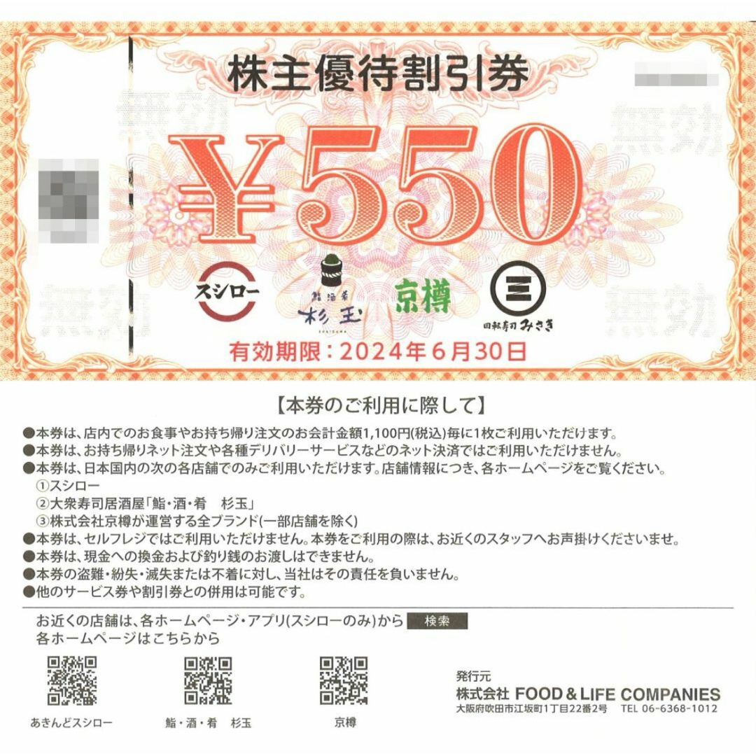 くら寿司株主優待券10000分 くら寿司株主優待券10000分