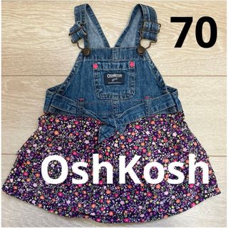 OshKosh - ベビー服 オシュコシュ　オーバーオール　ワンピース　デニム　70 花柄　女の子