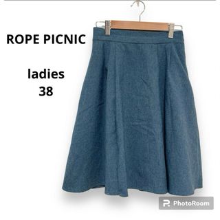 ロペピクニック(Rope' Picnic)の【超美品】 ロペピクニック レディース スカート 膝丈 デニム生地 薄手 ブルー(ひざ丈スカート)