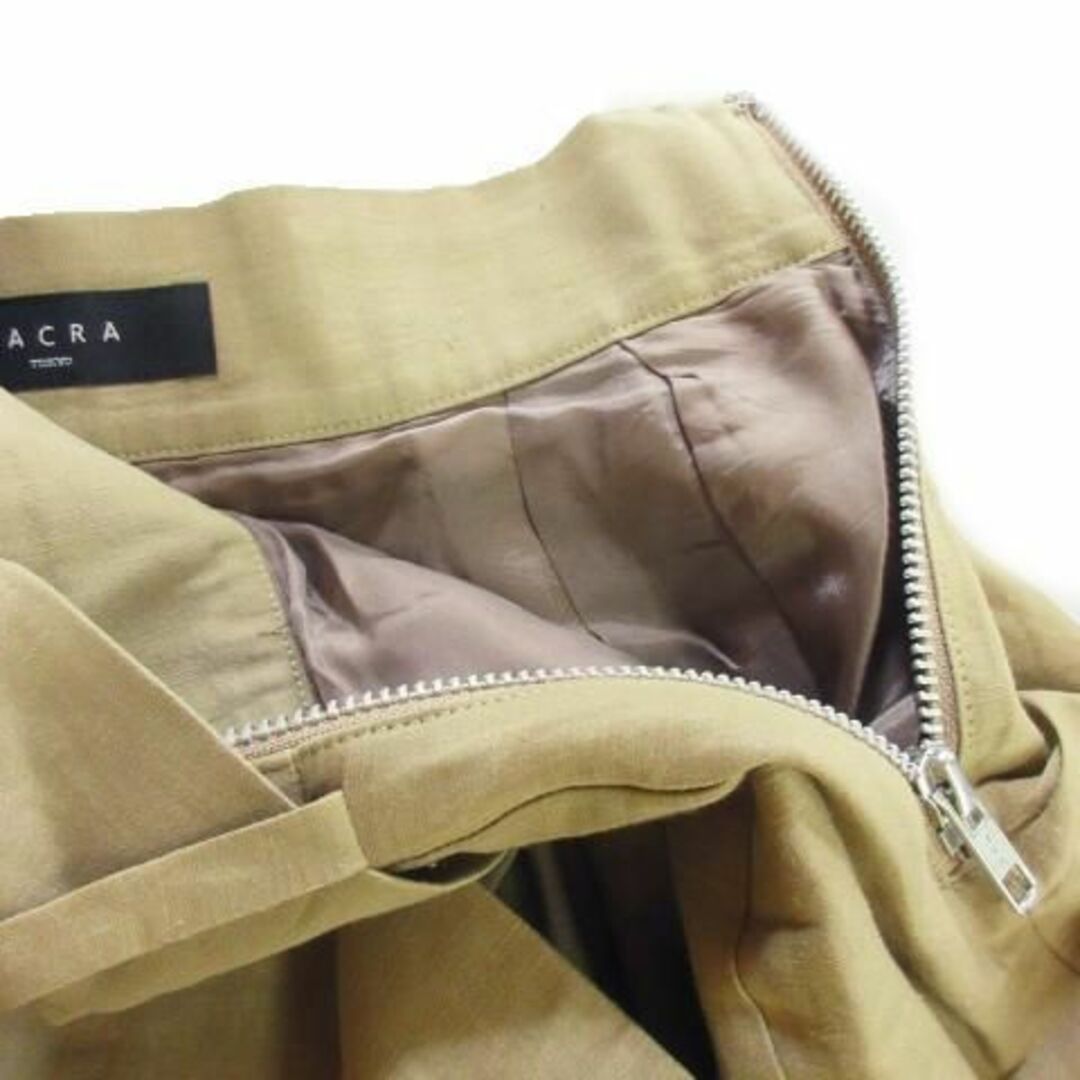 SACRA(サクラ)のサクラ スカート フレア ひざ丈 麻 38 ベージュ 210522AH3A レディースのスカート(ひざ丈スカート)の商品写真