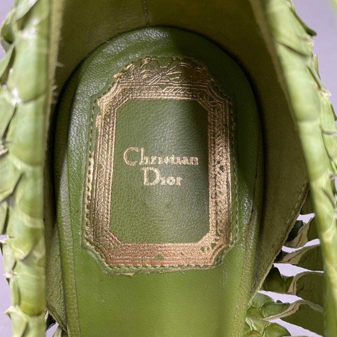 Christian Dior(クリスチャンディオール)の3b6 Christian Dior クリスチャンディオール パイソンレザーパンプス ハイヒール 37 グリーン チャンキーヒール イタリア製 レディースの靴/シューズ(ハイヒール/パンプス)の商品写真