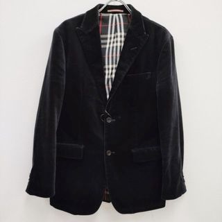 バーバリーブラックレーベル(BURBERRY BLACK LABEL)のBURBERRY BLACK LABEL ベロア 2B サイズM テーラードジャケット ブラック メンズ バーバリーブラックレーベル【中古】4-0124T♪(テーラードジャケット)