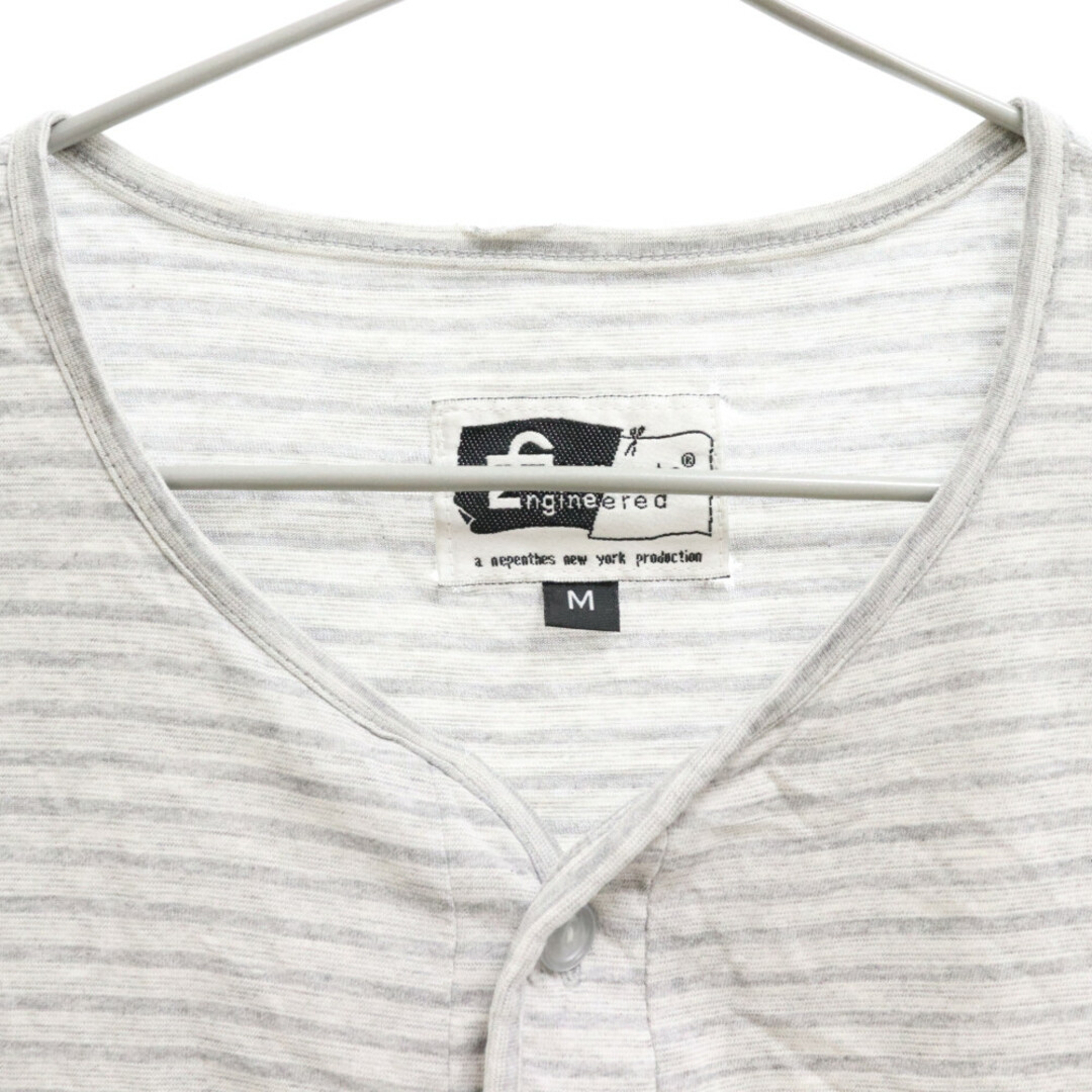 Engineered Garments(エンジニアードガーメンツ)のEngineered Garments エンジニアド ガーメンツ ヘンリーネック ボーダー柄 半袖Tシャツ カットソー グレー メンズのトップス(Tシャツ/カットソー(半袖/袖なし))の商品写真