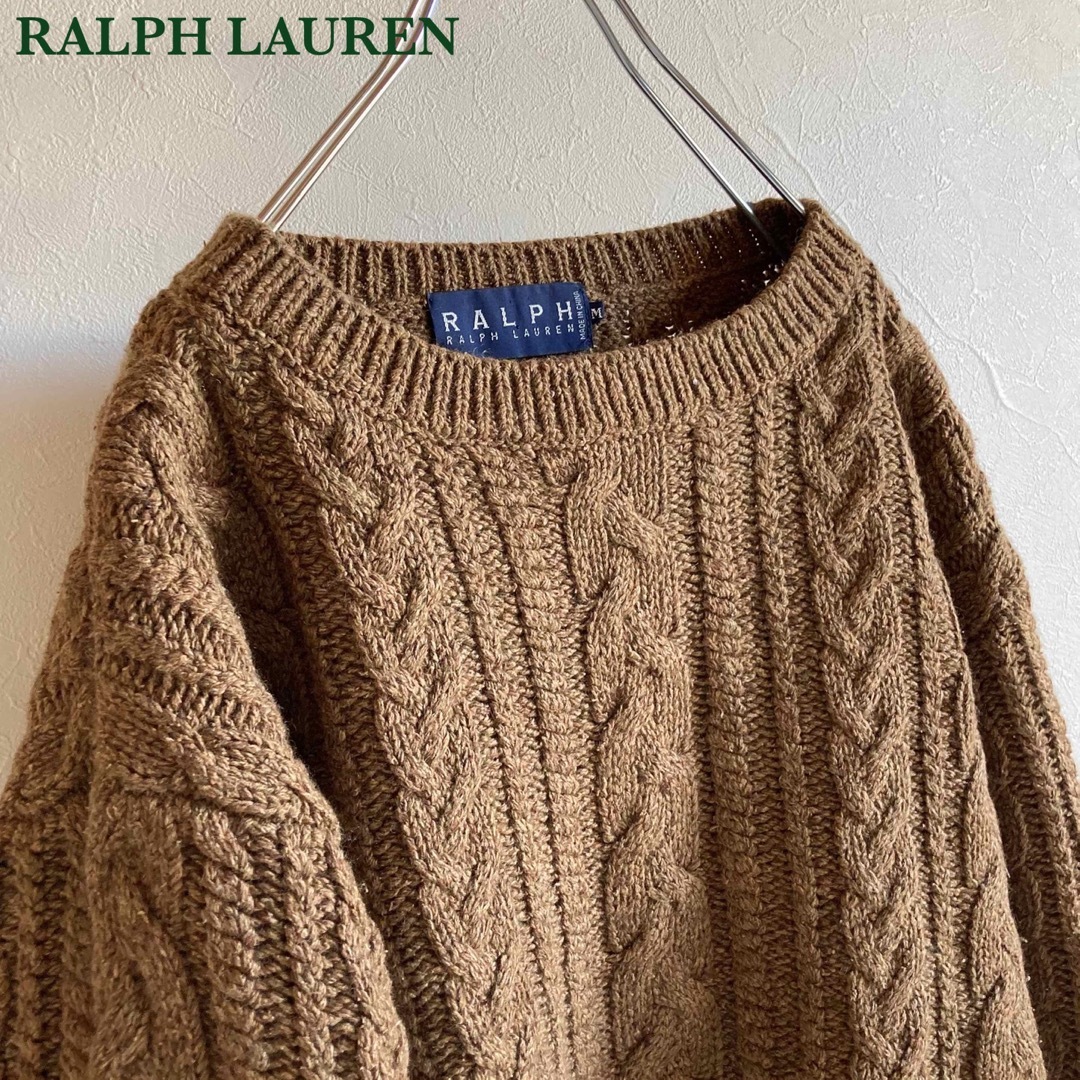 Ralph Lauren(ラルフローレン)のビンテージ ラルフローレン ウール シルク ワイド ショート ケーブルニット M レディースのトップス(ニット/セーター)の商品写真