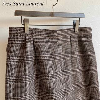 イヴサンローラン(Yves Saint Laurent)のビンテージ イヴサンローラン ウール カシミヤ グレンチェック スカート (ひざ丈スカート)