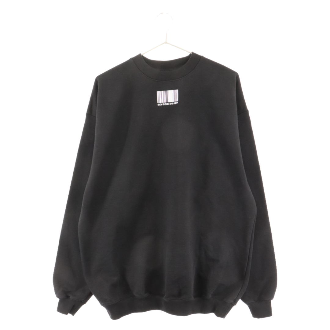 VTMNTS ブイティーエムエヌティーエス 22SS Barcode Crew Sweat Black バーコード ロゴスウェット トレーナー ブラック VL14CW100B59センチ肩幅