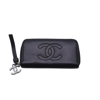 シャネル(CHANEL)の極美品 CHANEL シャネル カードケース ココマーク ワイルドステッチ 10番台 レザー ブラック シルバー金具 中古 59879(パスケース/IDカードホルダー)