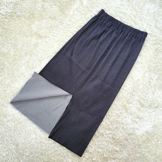 プリーツプリーズイッセイミヤケ(PLEATS PLEASE ISSEY MIYAKE)の【極美品】プリーツプリーズ　肉厚　スリット　ストライプ　ロングスカート(ロングスカート)