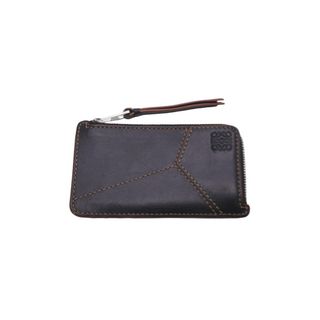 ロエベ(LOEWE)のLOEWE ロエベ コインケース カードホルダー カーフスキン カラーステッチ ブラック ブラウン シルバー金具 良品 中古 59866(コインケース/小銭入れ)