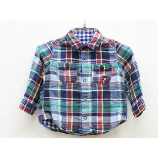 ミキハウス(mikihouse)の【春物 新入荷!】▼ミキハウスダブルB/MIKIHOUSE DOUBLE.B▼80cm リバーシブルシャツ マルチ＆青×白  【中古】子供服 キッズ kids ベビー服 baby  男の子 春秋冬 tops 402042(シャツ/カットソー)