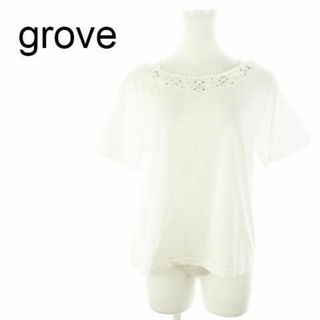 グローブ(grove)のグローブ カットソー 半袖 ビジュー 綿 ストレッチ 白 220624AH3A(カットソー(半袖/袖なし))