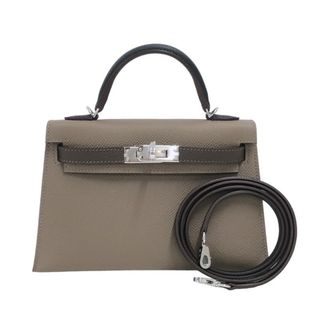 エルメス(Hermes)の　エルメス HERMES ミニケリー2 トリコロール B刻印 エトゥープ/ブラック/エコルセ/SV金具 エプソン レディース ハンドバッグ(ハンドバッグ)