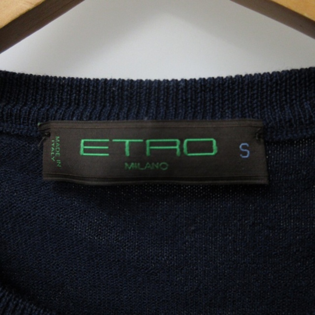 ETRO(エトロ)のエトロ ETRO ウール Vネックニット ロゴ刺繍 セーター 紺 S IBO47 メンズのトップス(ニット/セーター)の商品写真