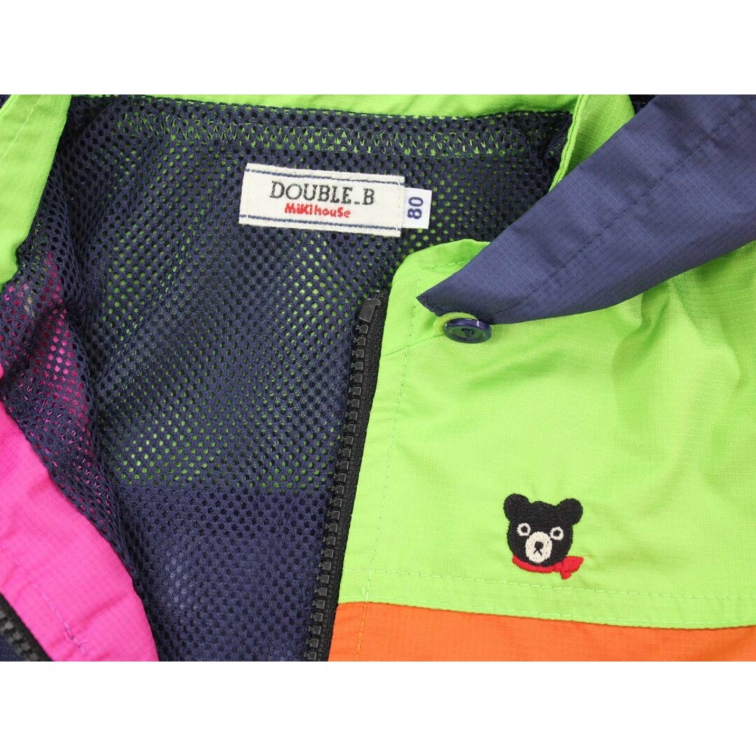 DOUBLE.B(ダブルビー)の【春物 新入荷!】◇ミキハウスダブルB/MIKIHOUSE DOUBLE.B◇80cm ナイロンジャンパー/ナイロンブルゾン/ウィンドブレーカー マルチカラー フード取外可 Bくん【中古】子供服 キッズ kids ベビー服 baby 男の子 春秋 otr 402042 キッズ/ベビー/マタニティのベビー服(~85cm)(ジャケット/コート)の商品写真