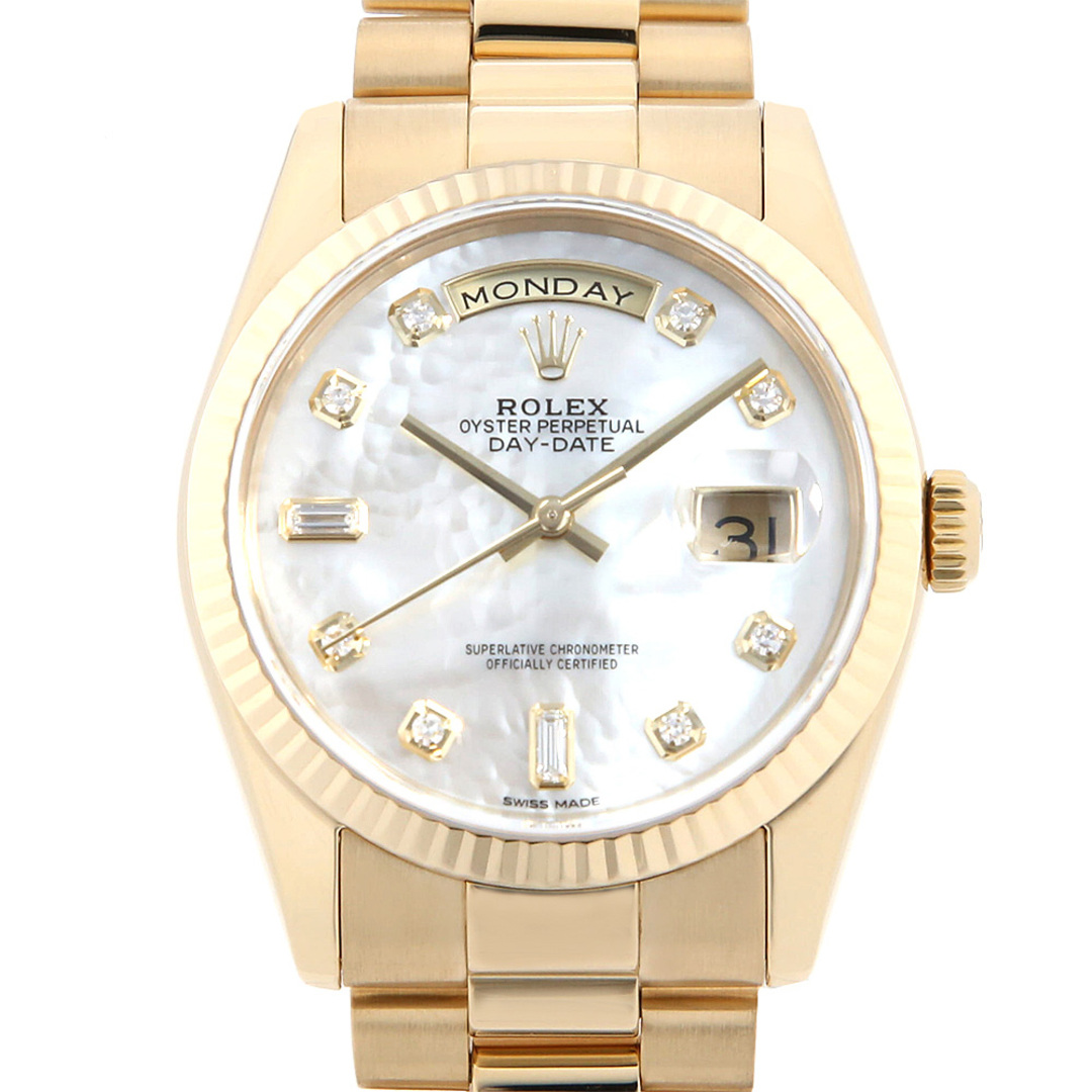 ROLEX(ロレックス)のロレックス デイデイト 8Pダイヤ/2Pバケットダイヤ 118238NA ホワイトシェル K番 メンズ 中古 腕時計 メンズの時計(腕時計(アナログ))の商品写真