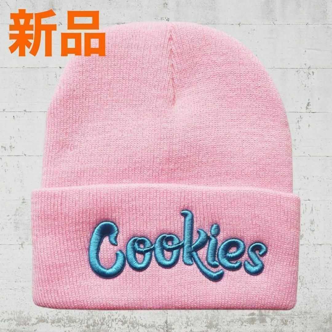 Cookies（クッキーズ） ニット帽　キャップ　ビーニー　ピンク×ブルー メンズの帽子(ニット帽/ビーニー)の商品写真