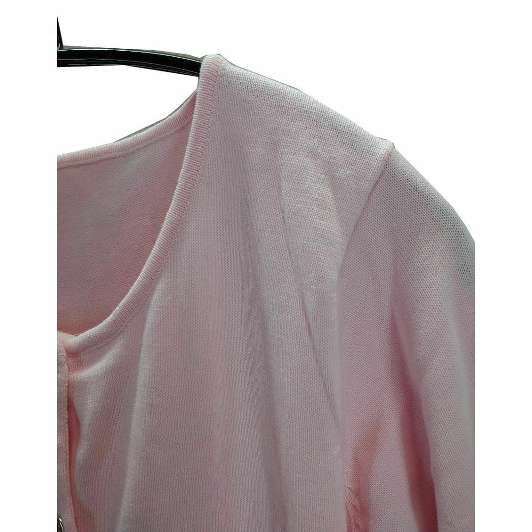 SS0044◆ 新品 カーディガン 長袖 袖口・裾リブ 丸襟 Lサイズ ピンク レディースのトップス(カーディガン)の商品写真