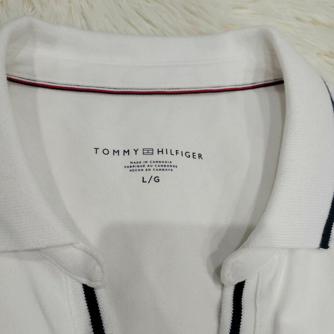 トミーヒルフィガー　ホワイト　ロゴ　ポロシャツ　半袖　Tシャツ　トリコロール
