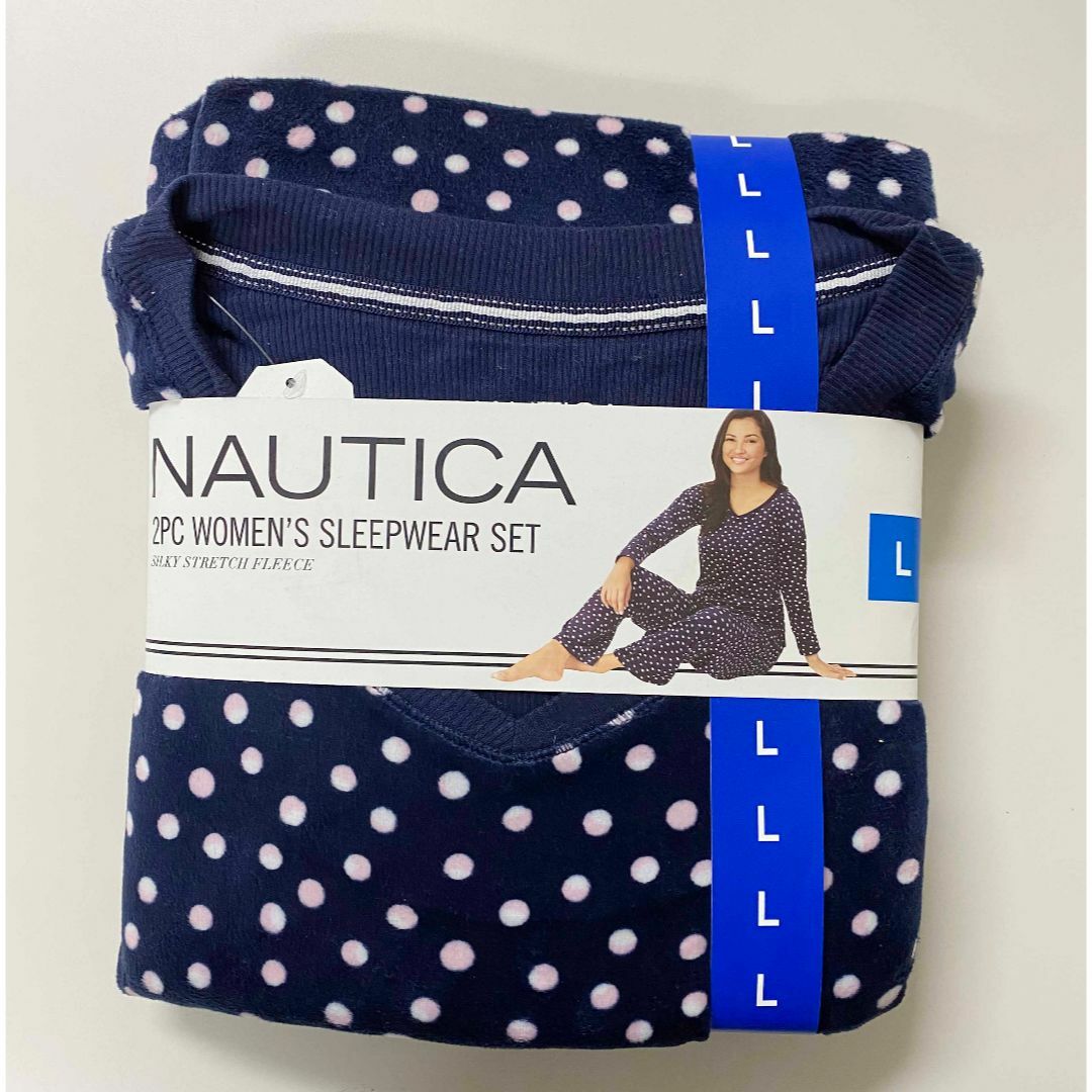 NAUTICA(ノーティカ)の新品 L ★ NAUTICA ノーティカ フリース Vネック パジャマ 上下 N レディースのルームウェア/パジャマ(ルームウェア)の商品写真