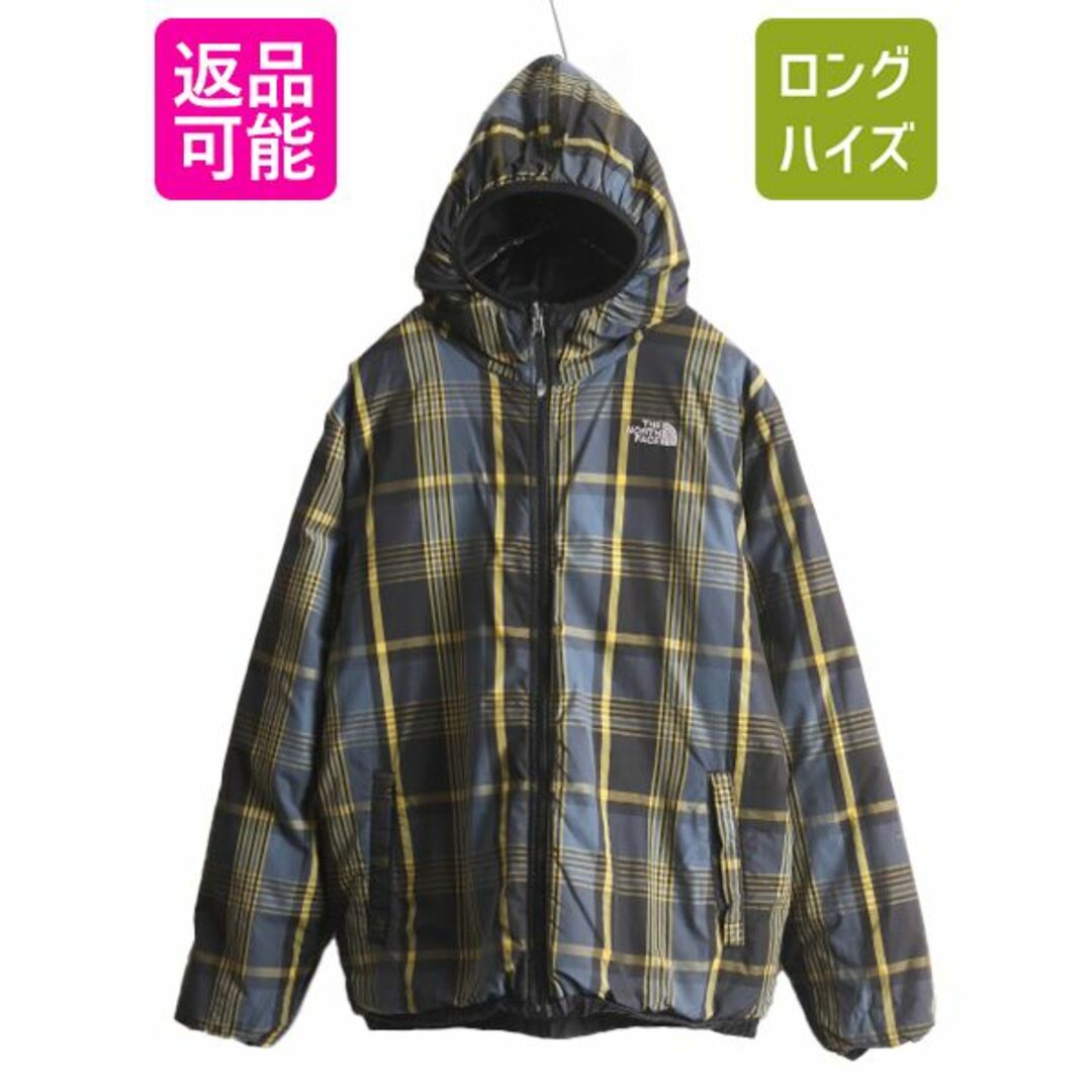 THE NORTH FACE - US企画 ノースフェイス リバーシブル ダウン パーカー ジャケット ボーイズ XL メンズ S / The North Face ナイロン チェック 550フィル 黒