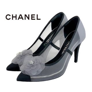 シャネル(CHANEL)のシャネル CHANEL パンプス 靴 シューズ ココマーク カメリア メッシュ グレー(ハイヒール/パンプス)