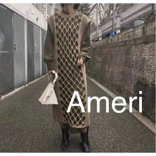 アメリヴィンテージ(Ameri VINTAGE)のAmeri VINTAGE LAYERED MESH KNIT DRESSカーキ(ロングワンピース/マキシワンピース)