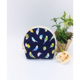 ラスト1点ハーフラウンド型ポーチ☆かわいいインコ&チューリップ柄(ポーチ)