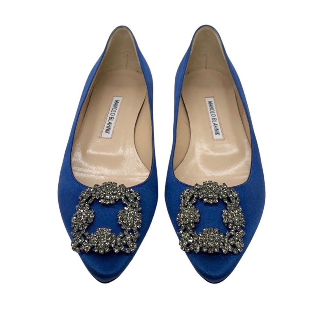 MANOLO BLAHNIK(マノロブラニク)のマノロブラニク MANOLO BLAHNIK ハンギシ フラットパンプス フラットシューズ パーティーシューズ ビジュー サテン ブルー レディースの靴/シューズ(ハイヒール/パンプス)の商品写真