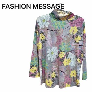 FASHION MESSAGE ハイネック 長袖 カットソー 花柄　スパンコール(シャツ/ブラウス(長袖/七分))