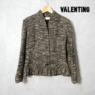 ヴァレンティノ(VALENTINO)の美品 ヴァレンティノ ツイード シングル 4B ノーカラー ジャケット(ノーカラージャケット)