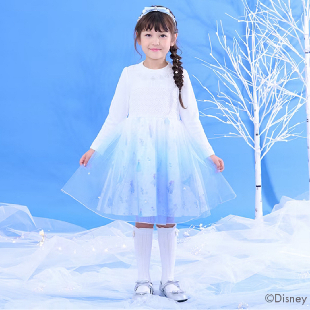 mezzo piano(メゾピアノ)のmezzo piano DISNEYアナと雪の女王　チュールドッキングワンピース キッズ/ベビー/マタニティのキッズ服女の子用(90cm~)(ワンピース)の商品写真