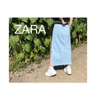 ザラ(ZARA)のZARA デニム ロングスカート タイト スリット(ロングスカート)