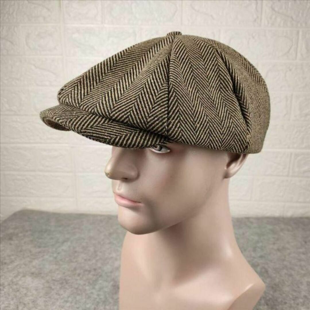 ハンチング帽 キャスケット ブラウン ベレー帽 クラシック ヘリンボーン メンズの帽子(ハンチング/ベレー帽)の商品写真