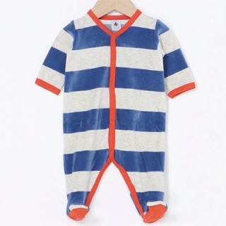 プチバトー(PETIT BATEAU)の◎めいぽう様◎【新品タグ付】プチバトー　ベロアボーダー前開きロンパース　3m(ロンパース)