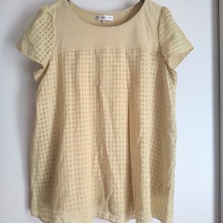 クミキョク(kumikyoku（組曲）)のクミキョク ギンガムチェックシフォントップス 半袖Tシャツ 大きいサイズ 黄色(Tシャツ(半袖/袖なし))