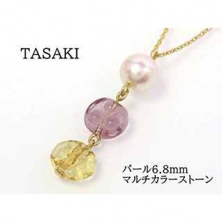 タサキ(TASAKI)のTASAKI タサキ K18 パール6.8mm マルチカラーストーン ネックレス(ネックレス)