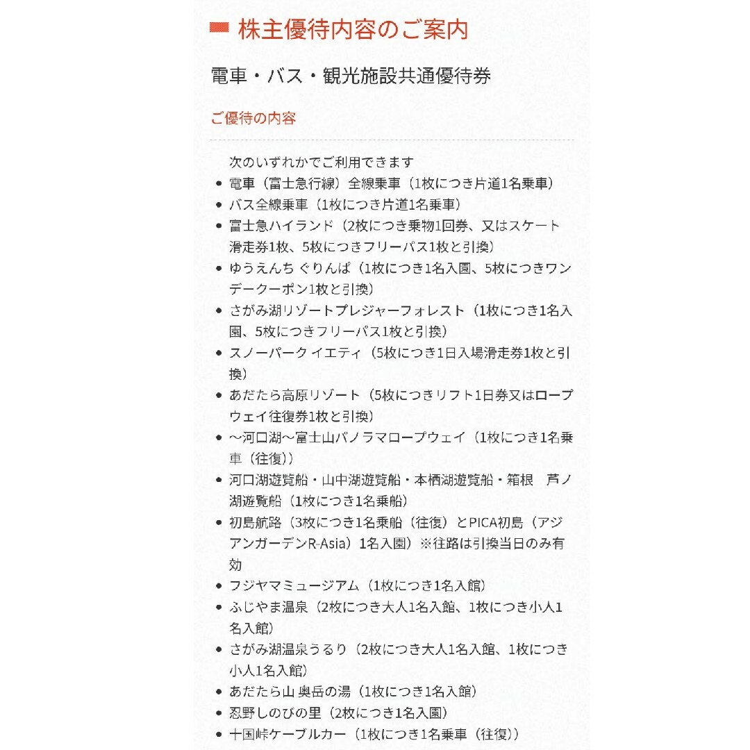 富士急行株主優待電車・バス・観光施設共通優待券：5枚　富士急ハイランド チケットの施設利用券(遊園地/テーマパーク)の商品写真