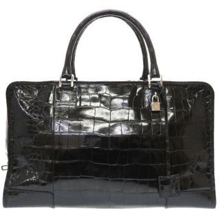 ロエベ(LOEWE)のロエベ アマソナ44 クロコダイル ブラック ボストンバッグ バッグ 黒 0022 【中古】 LOEWE メンズ(ハンドバッグ)