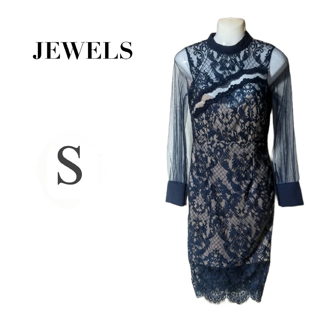 JEWELS(ジュエルズ)の胸元カットデザイン ヌーディーレース ミディドレス キャバドレス レディースのフォーマル/ドレス(ミディアムドレス)の商品写真